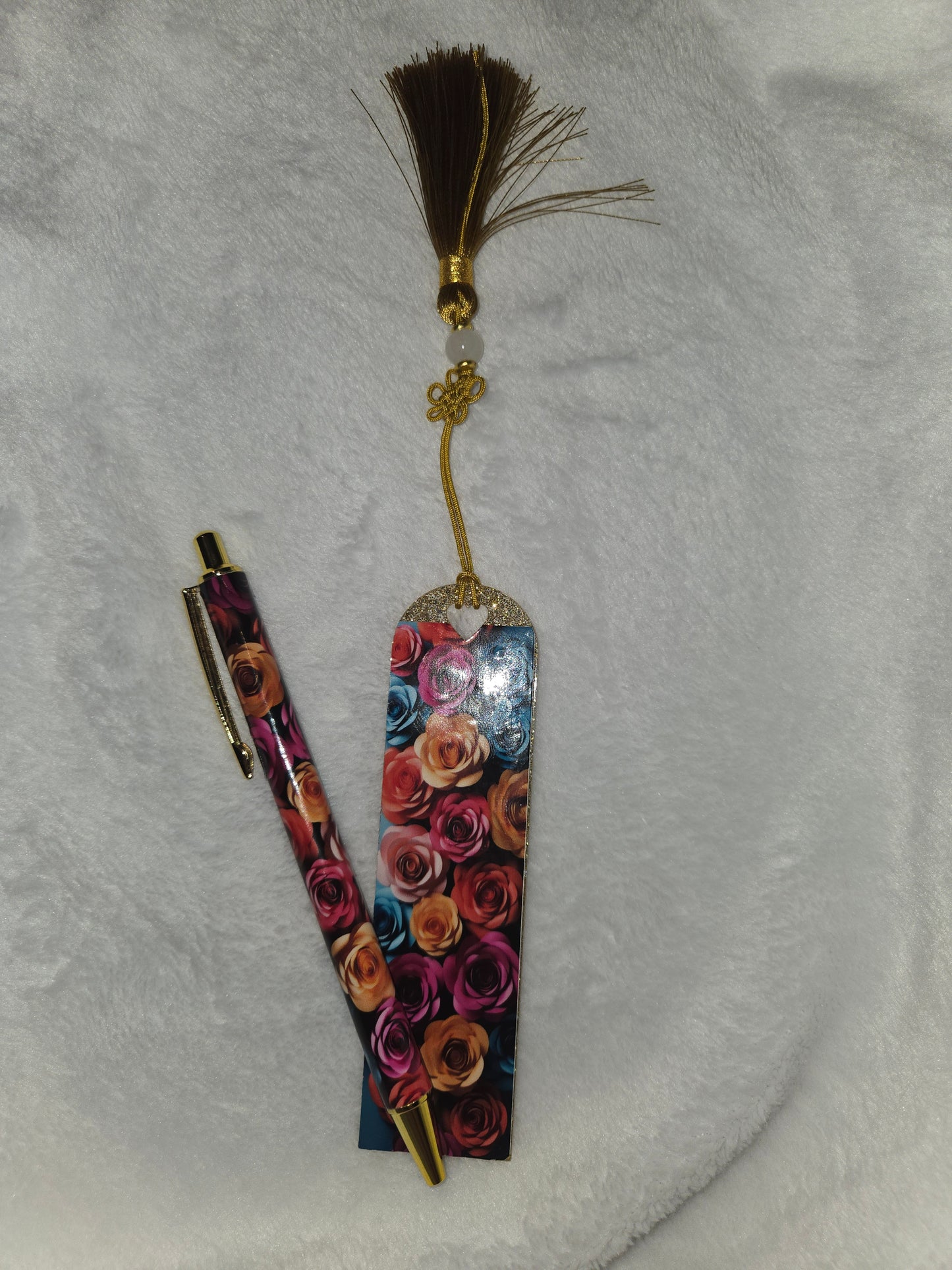 Wrapped pen and bookmark set