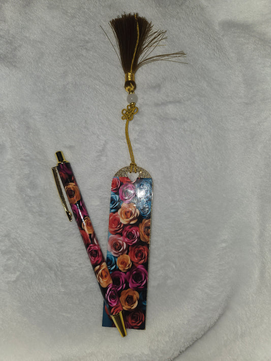 Wrapped pen and bookmark set