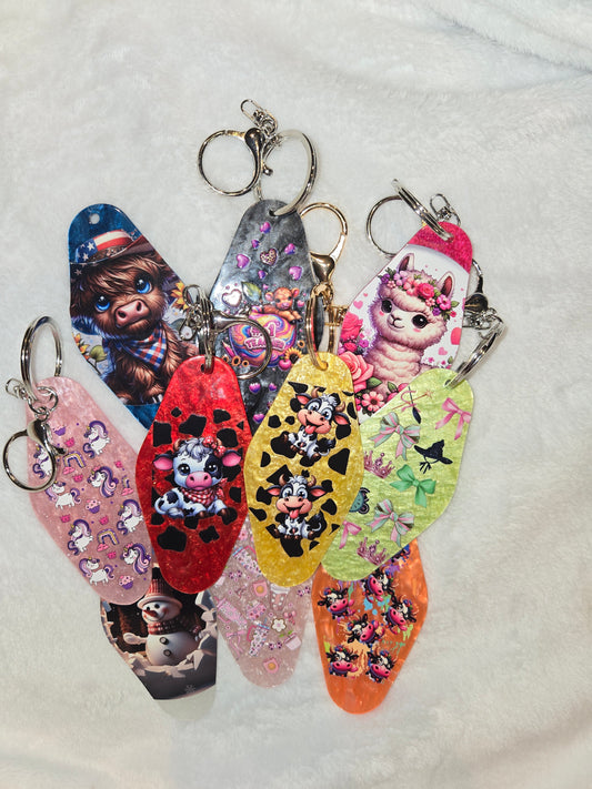 Hotel Keychain swirl or glitter colored
